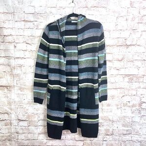 Zaket & Plover Wool Blend Striped Open Front Hooded Cardigan Size Small